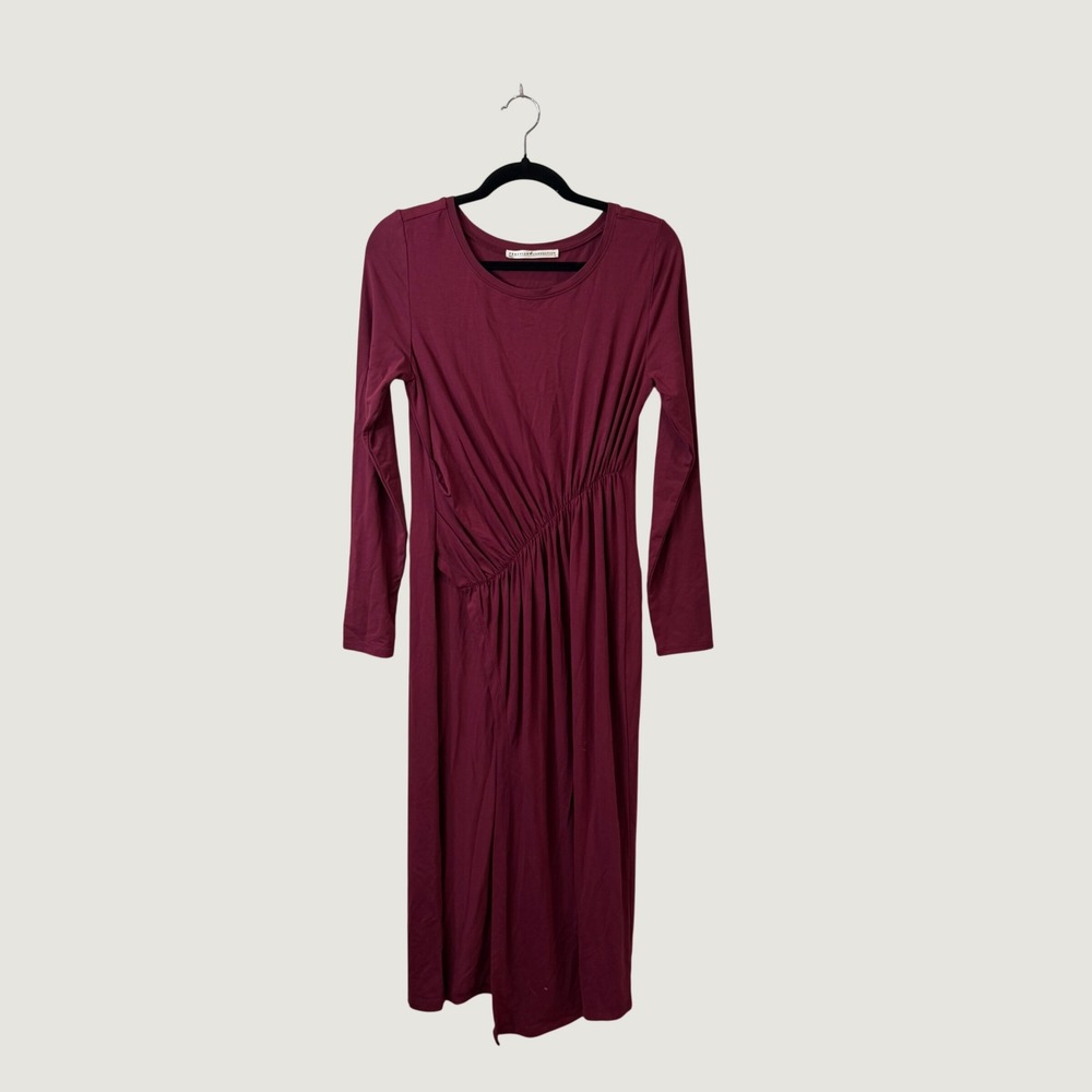 Peruvian Connection Burgundy Midi Dress S Oxblood Ruched Long Sleeve Fall Autumn